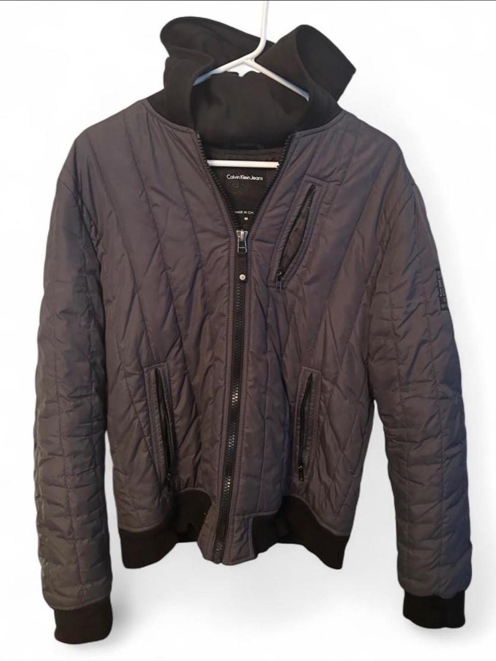 Calvin Klein Jeans Men's Quilted Charcoal Bomber Jacket